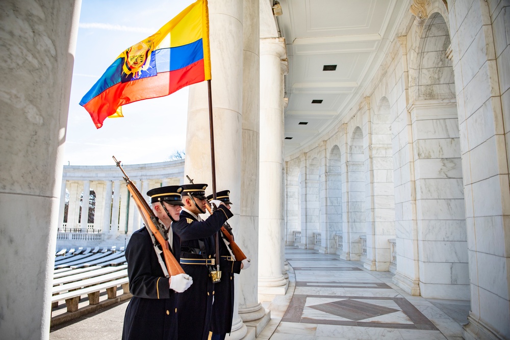 Ecuadorian President Guillermo Lasso Participates in an Armed Forces Full Honors Wreath-Laying Ceremony at the Tomb of the Unknown Soldier