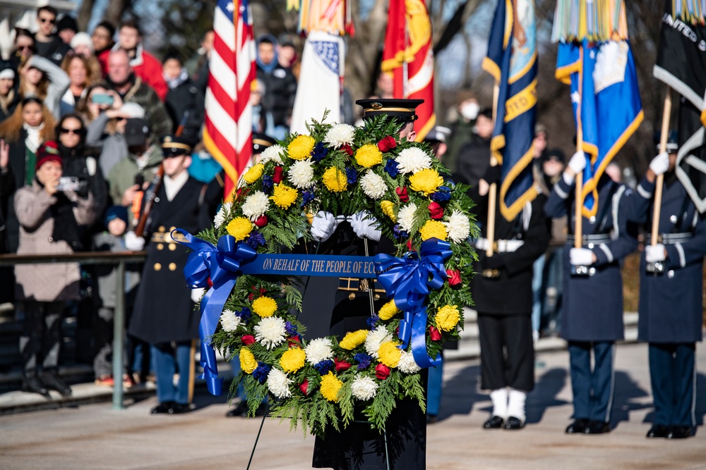 Ecuadorian President Guillermo Lasso Participates in an Armed Forces Full Honors Wreath-Laying Ceremony at the Tomb of the Unknown Soldier