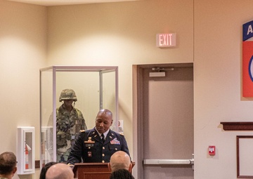 Army communication warrant officer gets promoted during ceremony