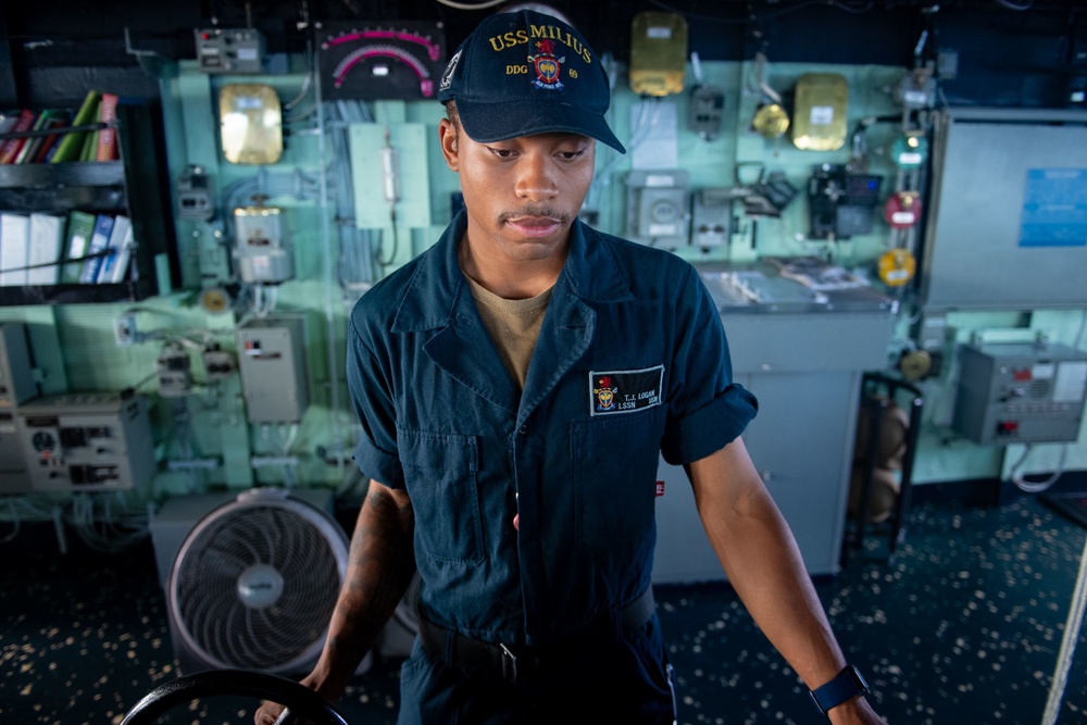 USS Milius (DDG 69) Sails In The Philippine Sea