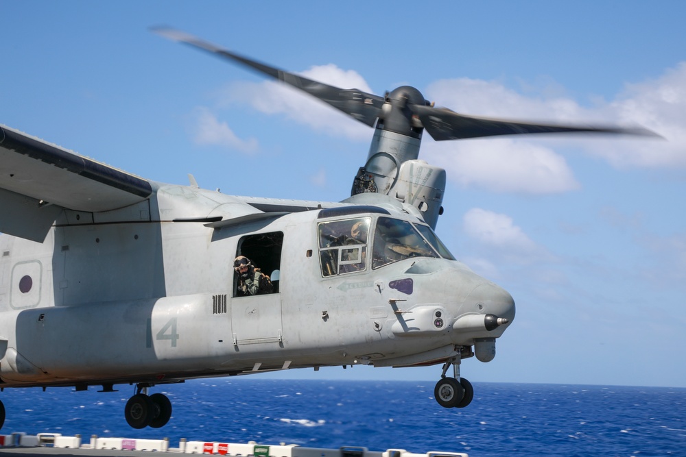 U.S. Marine Corps MV-22B Ospreys launch from USS Makin Island