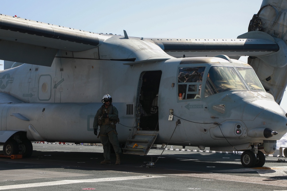 U.S. Marine Corps MV-22B Ospreys launch from USS Makin Island