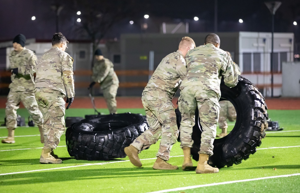 CSM Teakell leads noncommissioned officers in physical training