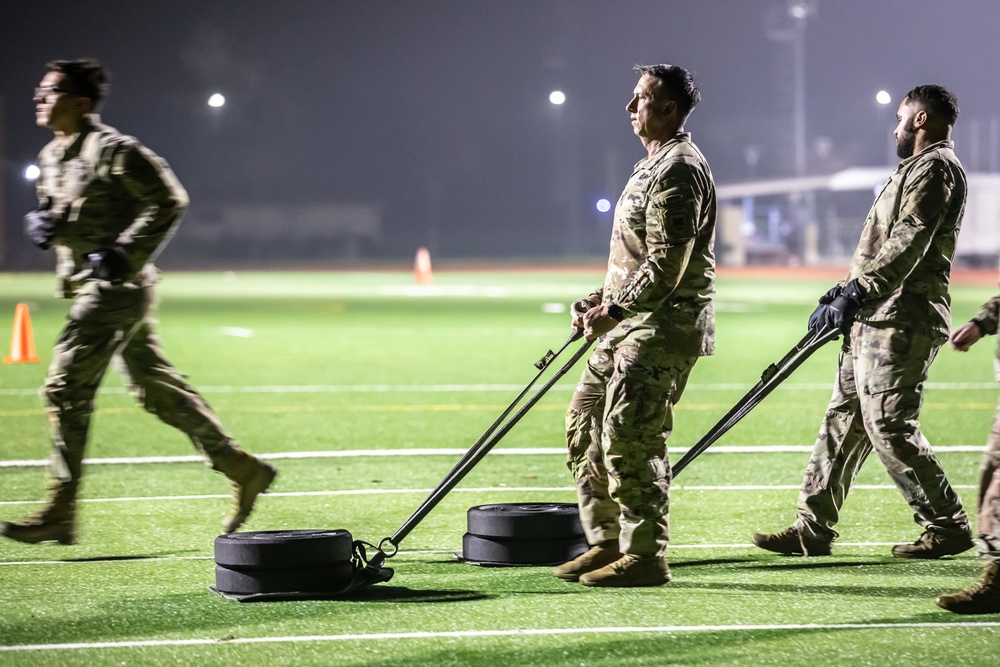 CSM Teakell leads noncommissioned officers in physical training