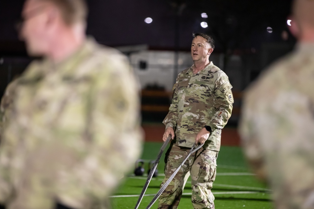 CSM Teakell leads noncommissioned officers in physical training