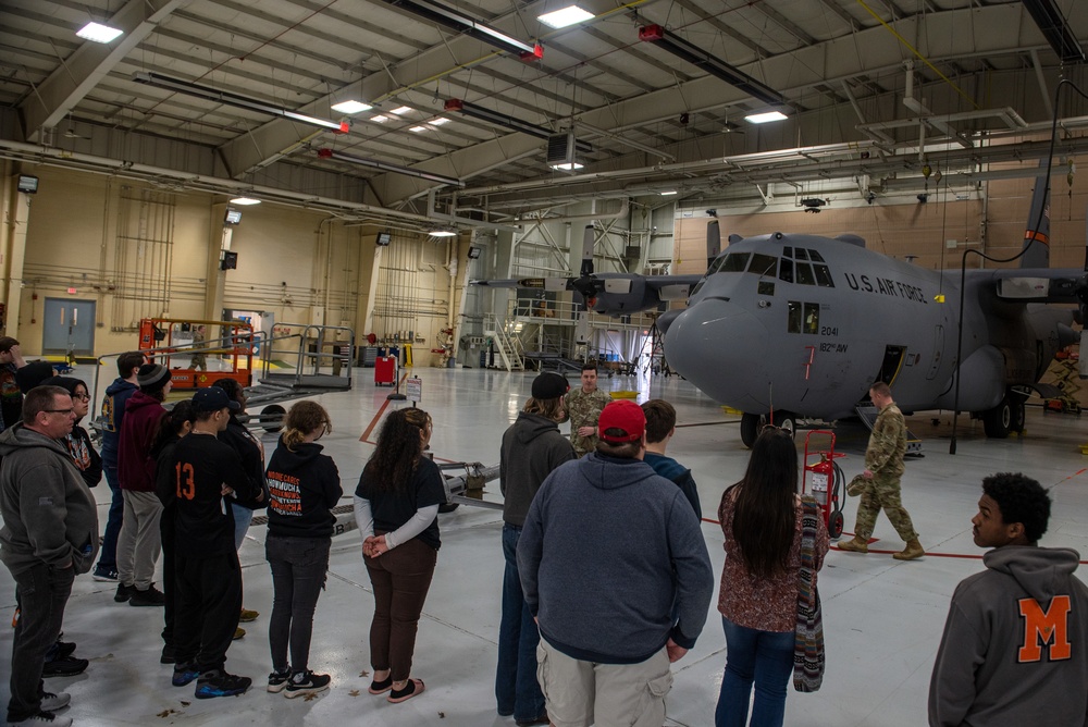 182nd Airlift Wing recruiters host Manual High School students for base tour