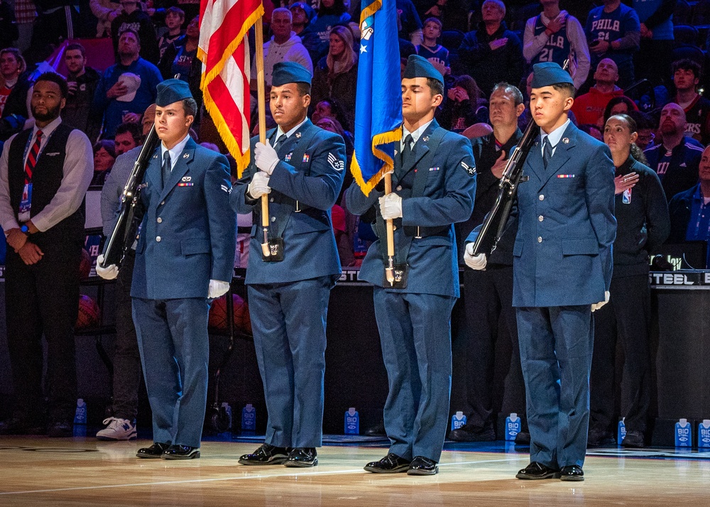 Honor Guard presents colors during 76ers game