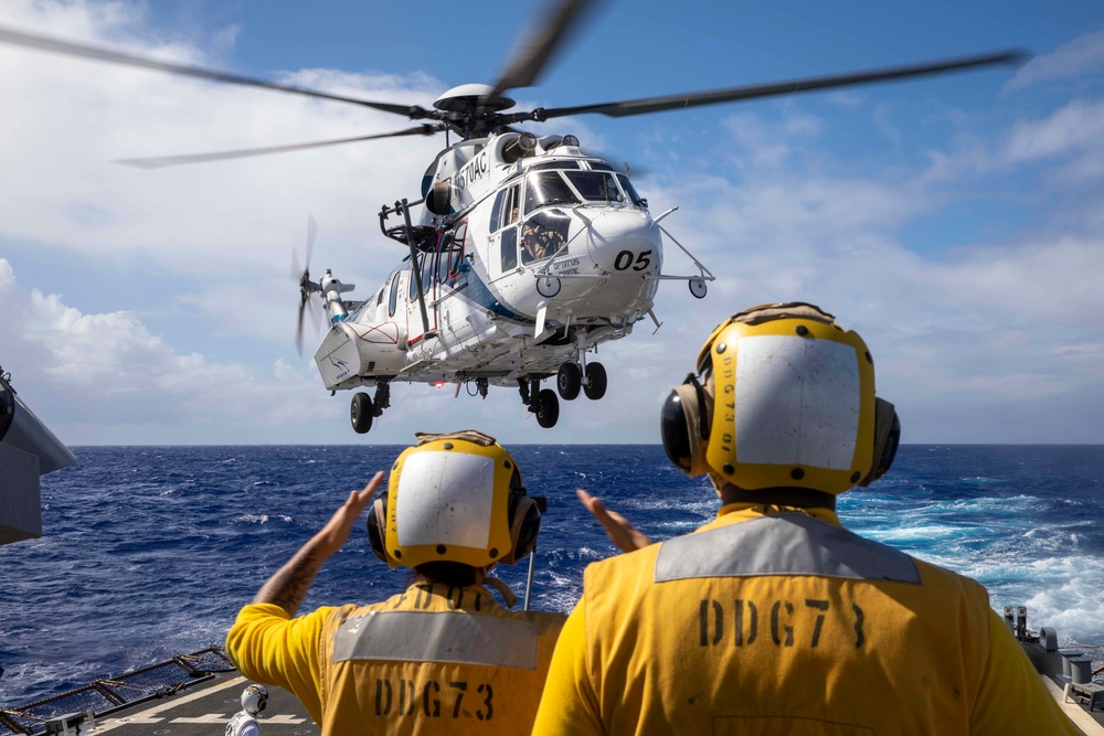 Decatur replenishment-at-sea with USNS Washington Chambers