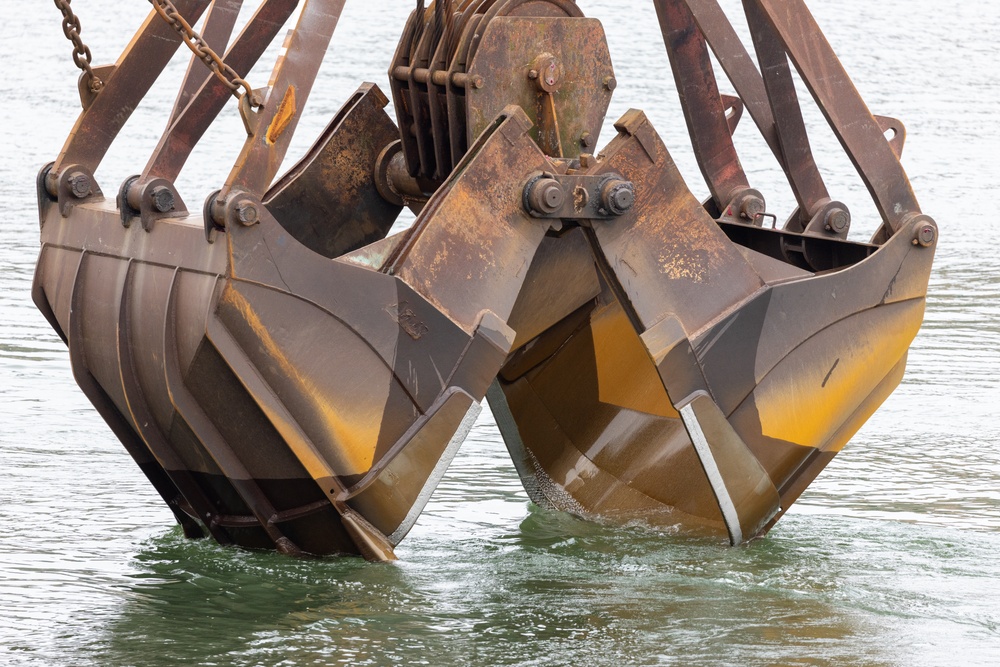 Closeup of Clamshell Dredge Bucket at Gold Beach, Ore.