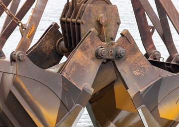 Closeup of Clamshell Dredge Bucket at Gold Beach, Ore.