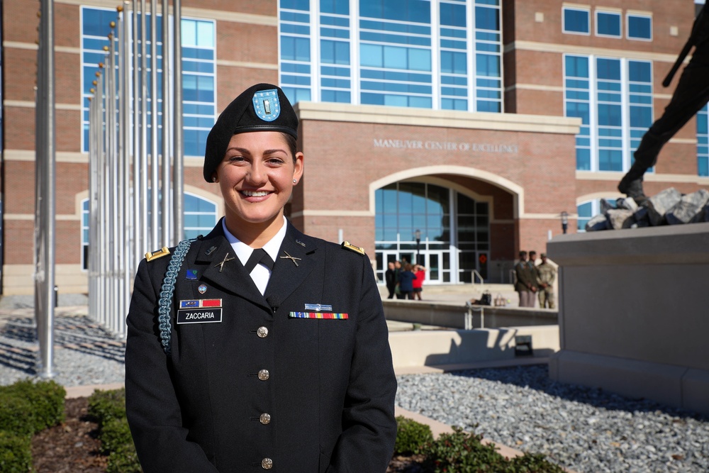 U.S. Army Reserve 2nd Lt. Anna Zaccaria, the first female Army Reserve Infantry Basic Officer Leader Course Graduates IBOLC