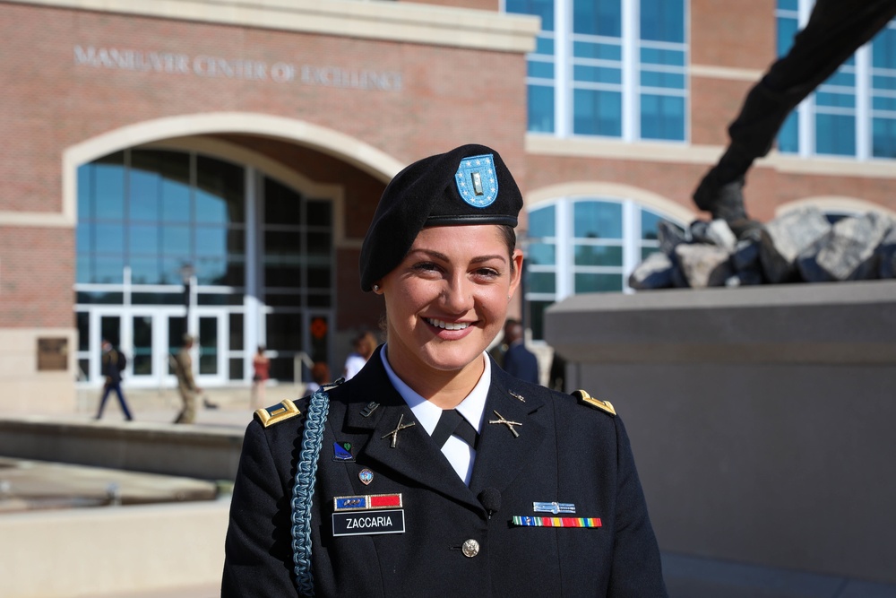 U.S. Army Reserve 2nd Lt. Anna Zaccaria, the first female Army Reserve Infantry Basic Officer Leader Course Graduates IBOLC