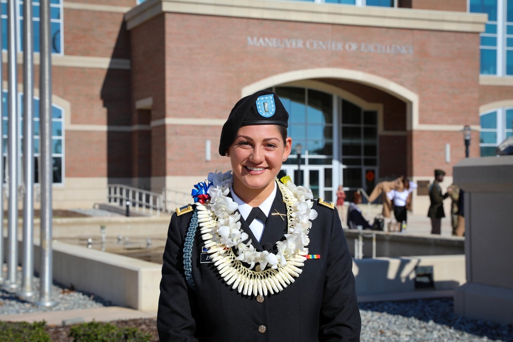 U.S. Army Reserve 2nd Lt. Anna Zaccaria, the first female Army Reserve Infantry Basic Officer Leader Course Graduates IBOLC