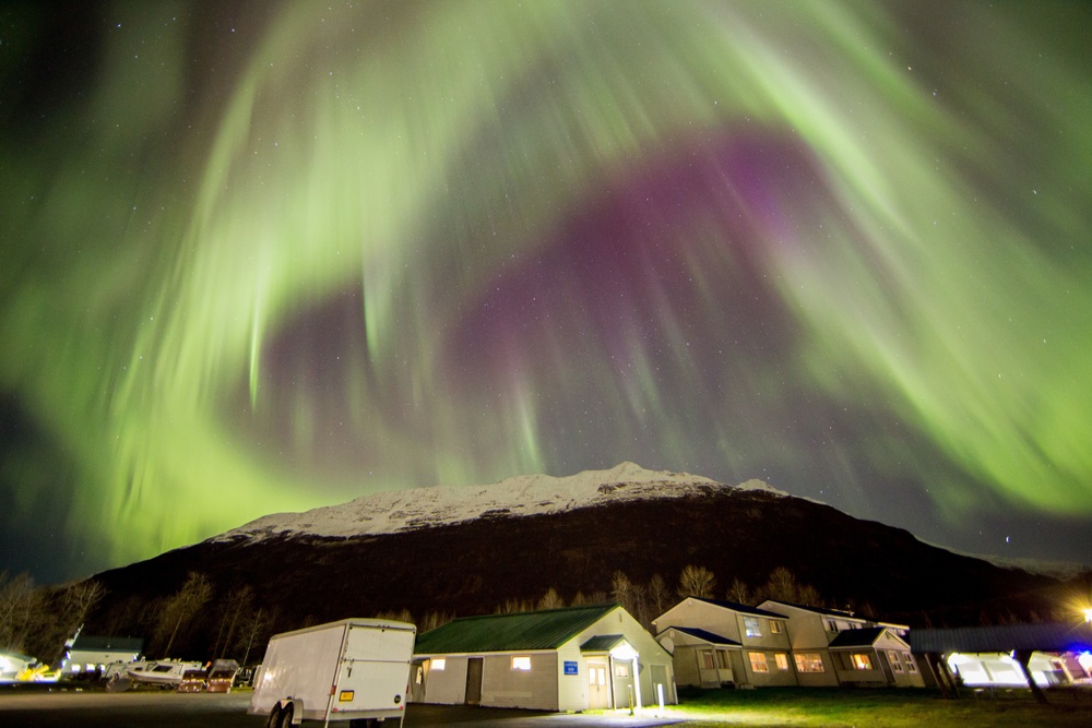 Aurora Borealis takes form over Coast Guard housing