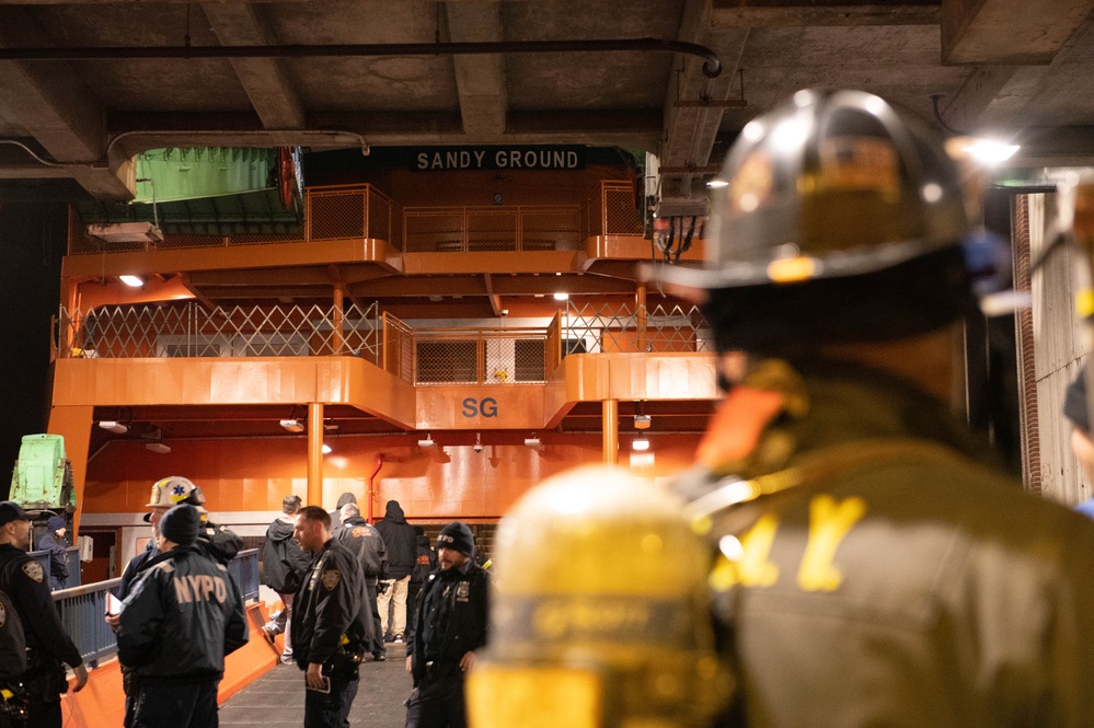 New York City Fire Department meets the Sandy Ground at St. George's Ferry Terminal