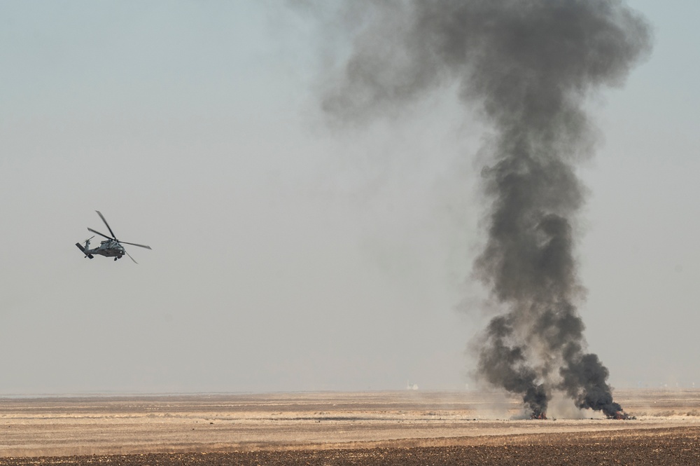 HH60Gs and F15Es conduct combat training