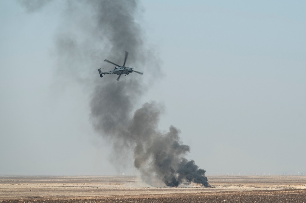 HH60Gs and F15Es conduct combat training