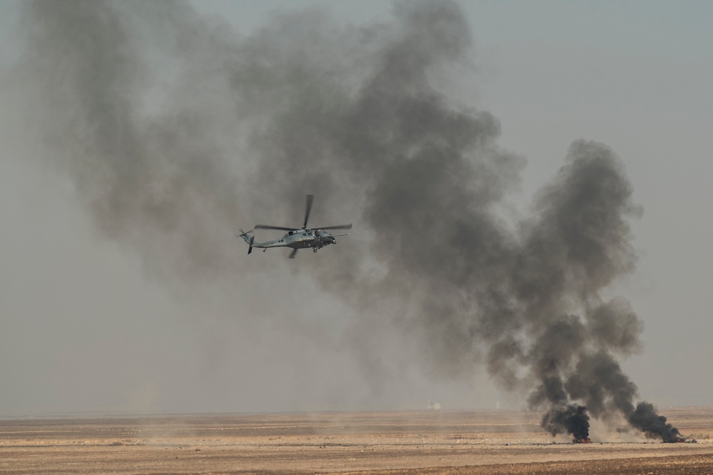 HH60Gs and F15Es conduct combat training