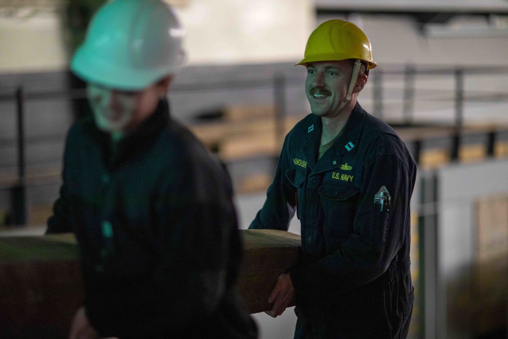 USS BATAAN SAILORS CONDUCT WELL DECK OPERATIONS