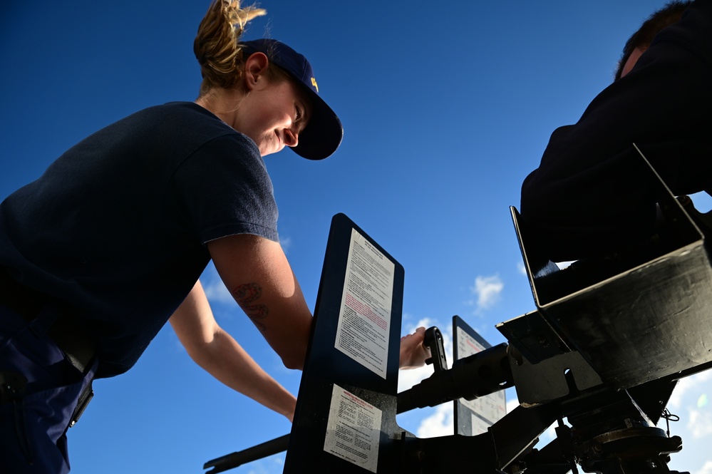 USCGC Spencer's (WMEC 905) crew conducts .50 caliber familiarization at sea