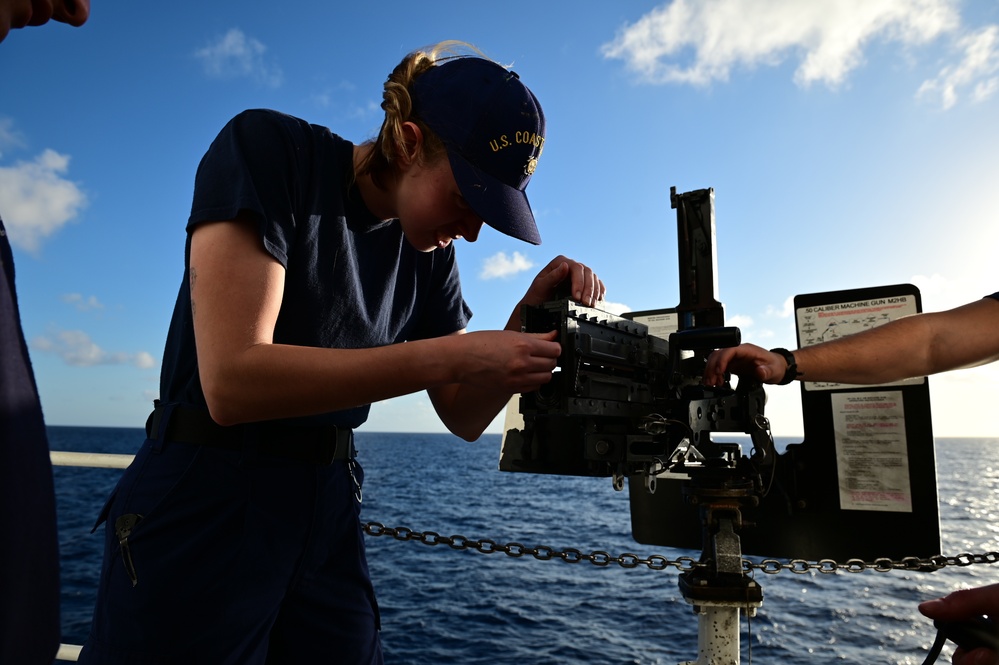 USCGC Spencer's (WMEC 905) crew conducts .50 caliber familiarization at sea