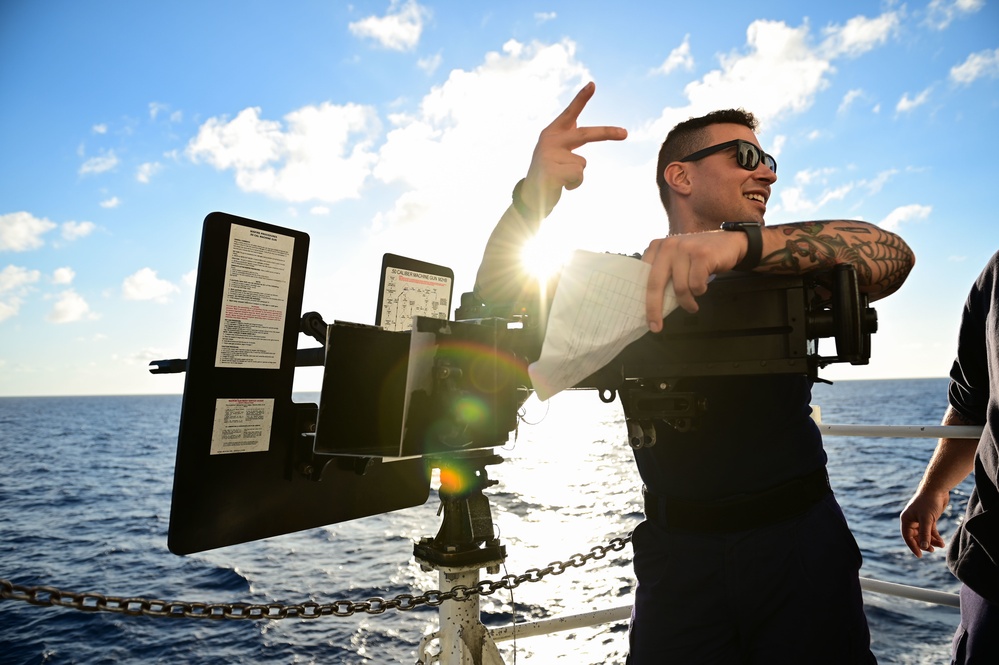 USCGC Spencer's (WMEC 905) crew conducts .50 caliber familiarization at sea