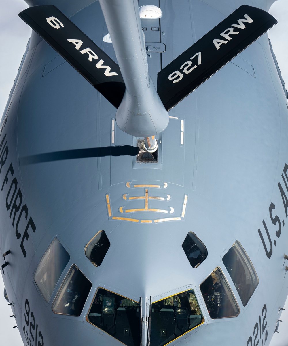 91st Air Refueling Squadron provides aerial support to Charleston C-17