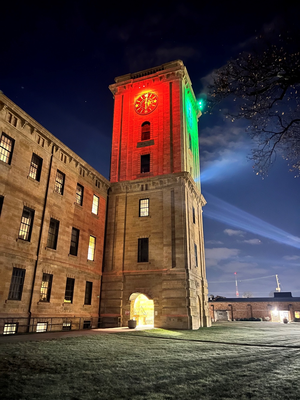 Rock Island District Clocktower at Christmas