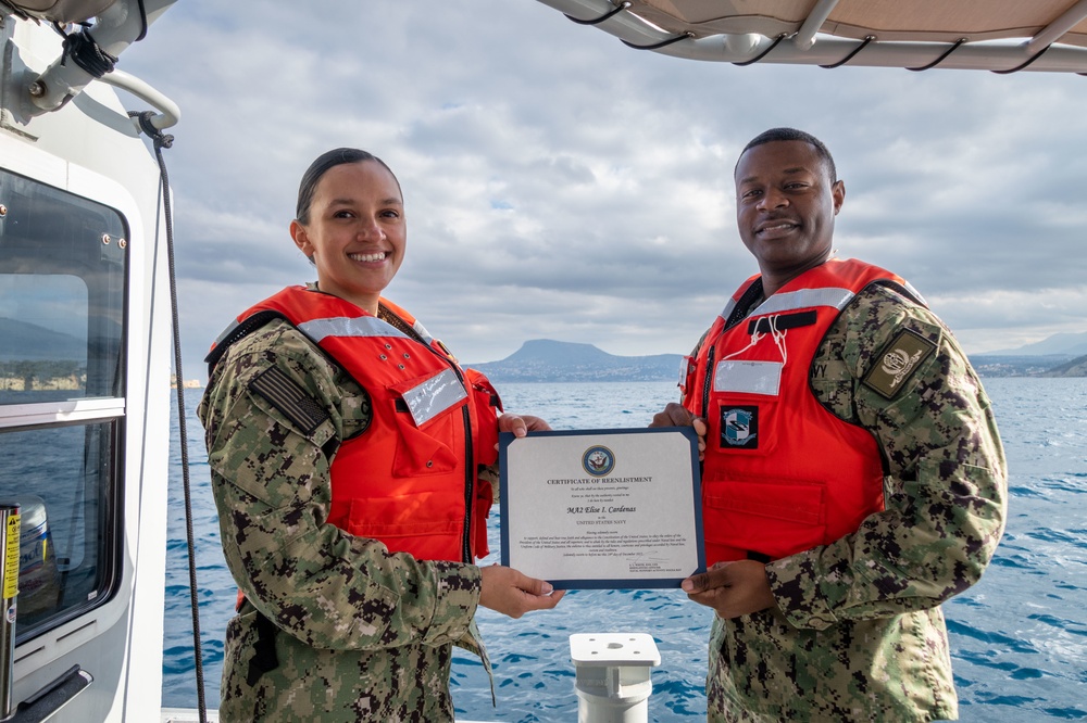 NSA Souda Bay’s Master-at-Arms 2nd Class Elise Cardenas Reenlistment Ceremony at the NATO Marathi Pier Complex