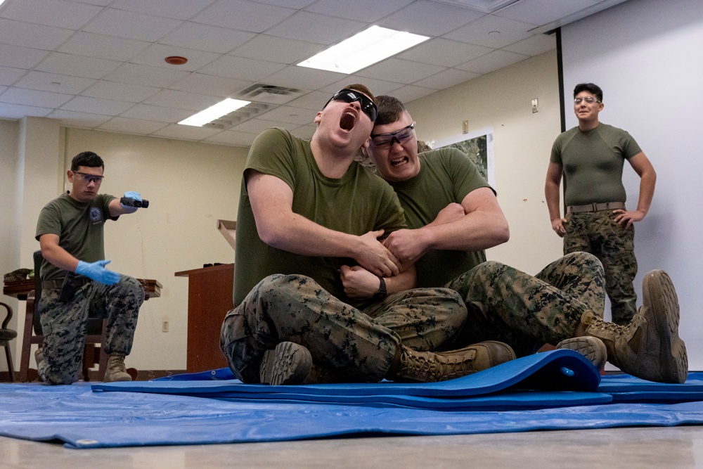 U.S. Marines with Camp Mujuk participate in non-lethal training