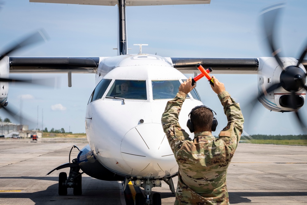 C-146A marshals into position