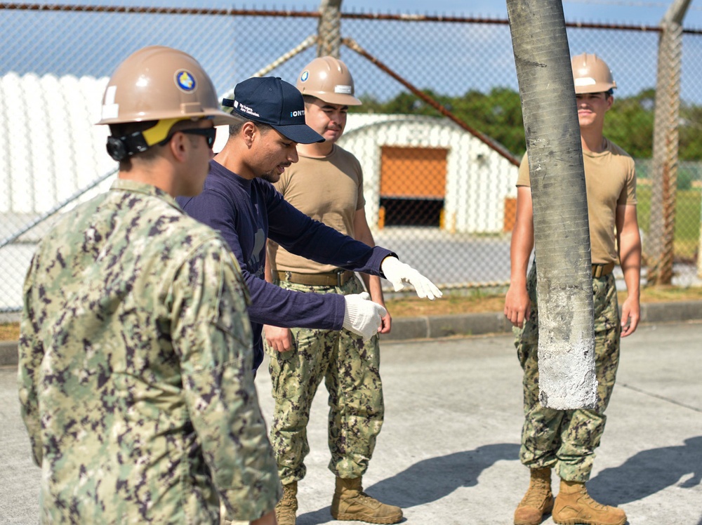 Seabees with Naval Mobile Construction Battalion Four attend hands-on training courses on Camp Shields.