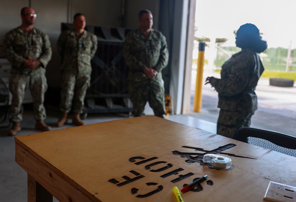 Naval Construction Group One Capt. Michael W. Meno Visits Naval Mobile Construction Battalion Four in Okinawa.