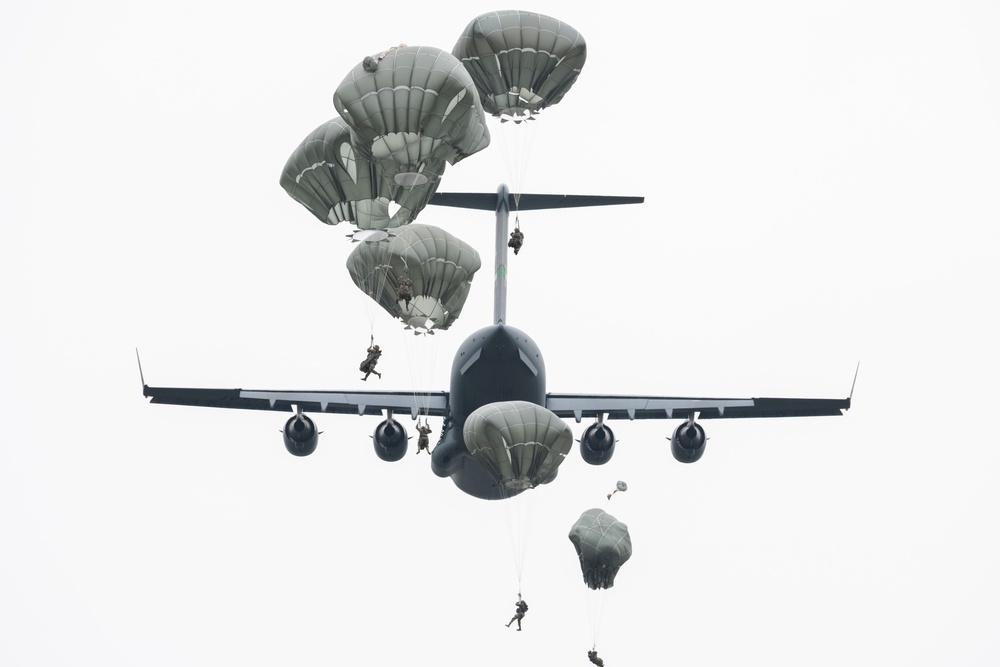 U.S. Air Force and Army conduct airborne operations at JBER