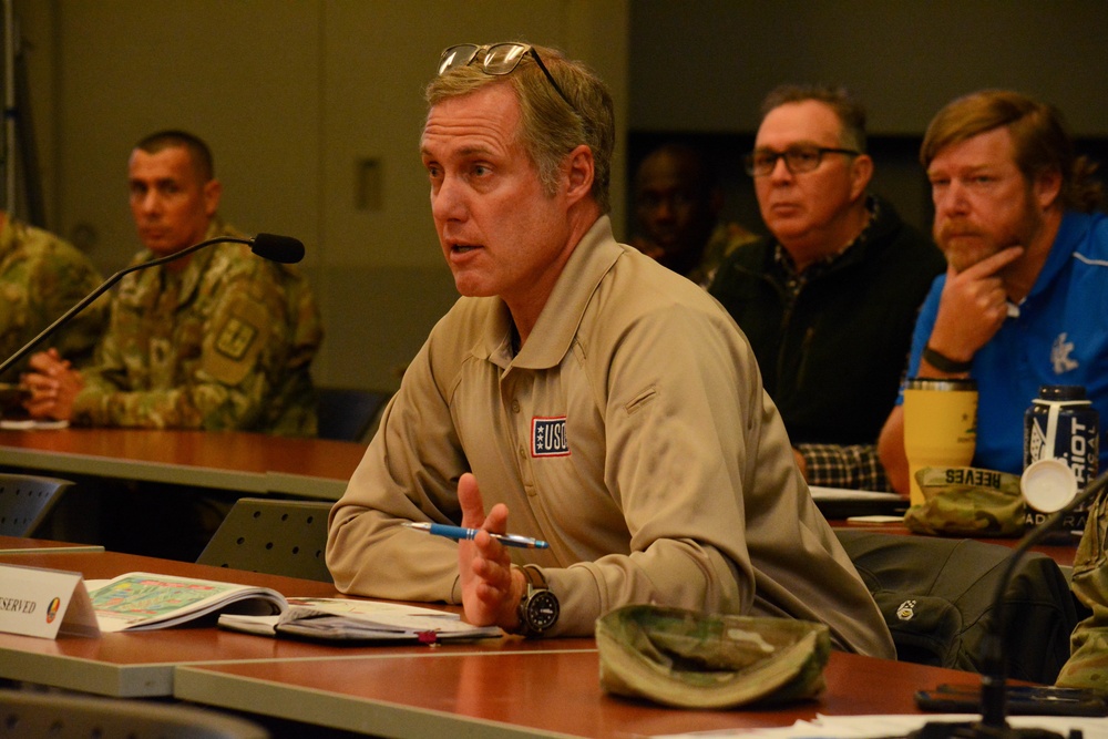 USO Representative speaks at Holiday Block Leave Drill