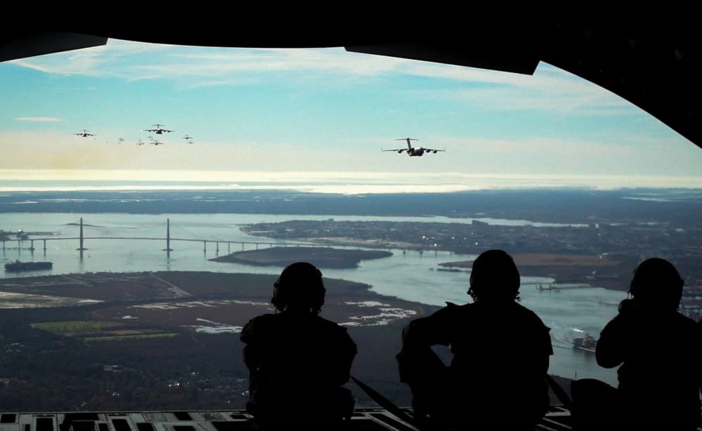 JB Charleston launches 24 C-17s, demonstrating warfighting capabilities during mission generation exercise