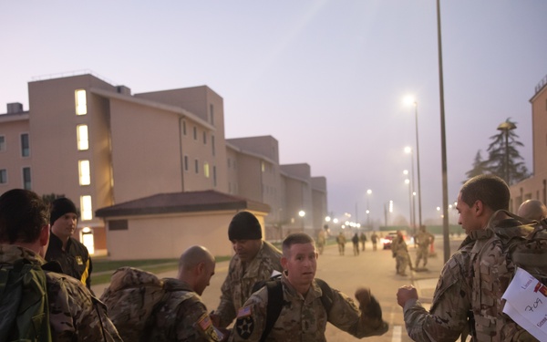 Soldiers assigned to U.S. Army Southern European Task Force, Africa (SETAF-AF), participate in a 5k ruck march during the Lions Legacy