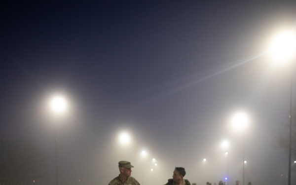Soldiers assigned to U.S. Army Southern European Task Force, Africa (SETAF-AF), participate in a 5k ruck march during the Lions Legacy