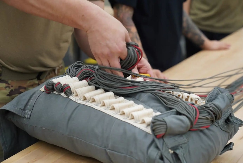 528th Special Troops Battalion and HHC Command Team learn how to pack chutes