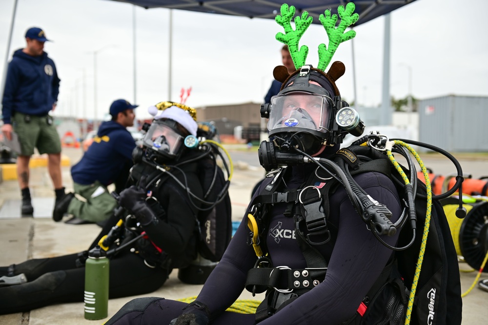 U.S. Coast Guard Dive Locker East show holiday spirit during training