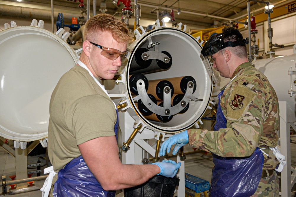 134th Air Refueling Wing Airmen change out fuel filter vessels.