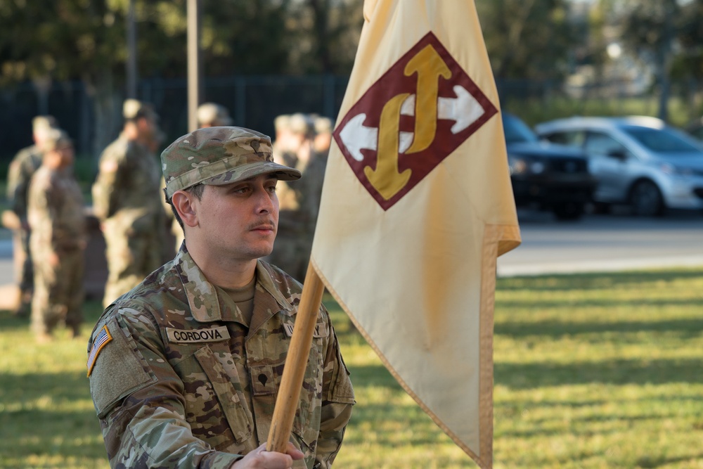 U.S. Army Reserve Soldiers report to the 143d Expeditionary Sustainment Command headquarters