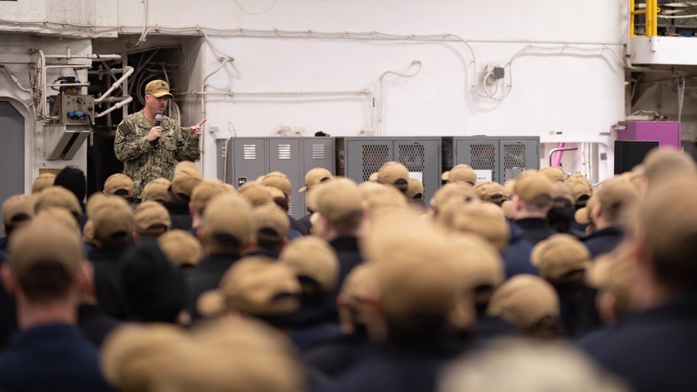 USS Bataan Holds All Hands Call