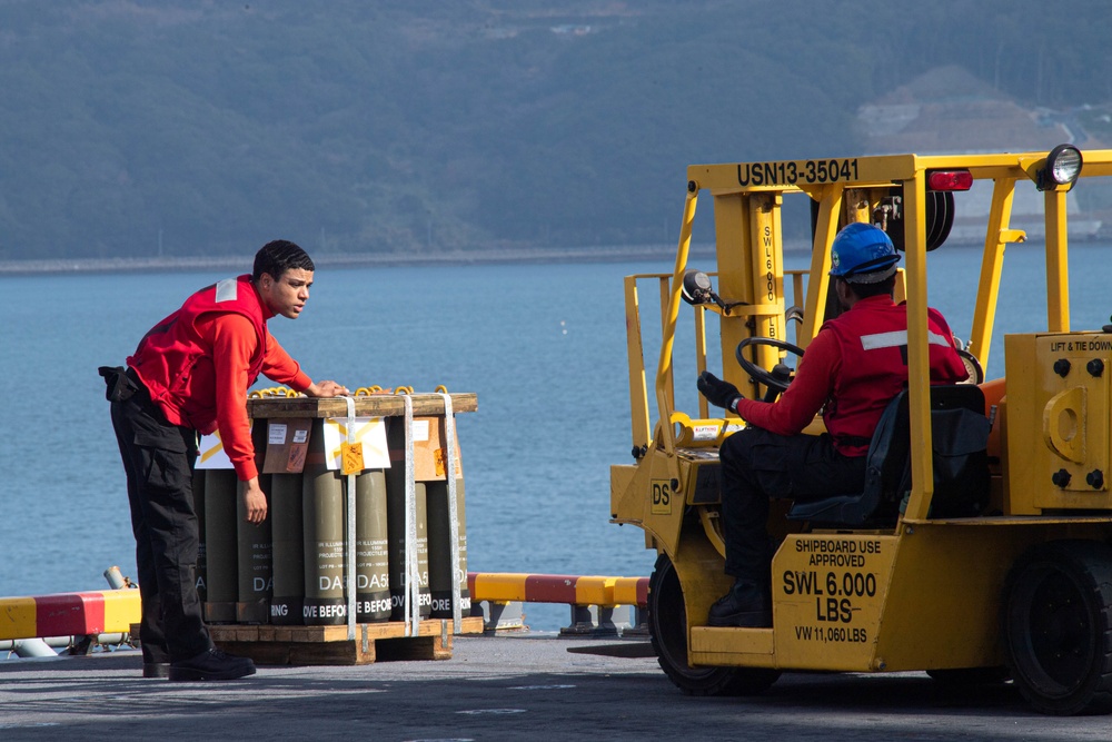 USS America (LHA 6) Conducts Ammunition Onload