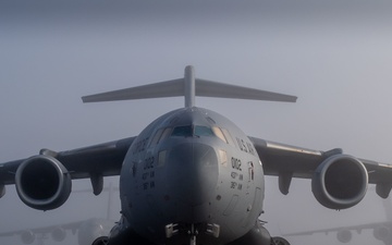 C-17 Globemaster III aircraft stand ready for mission generation exercise