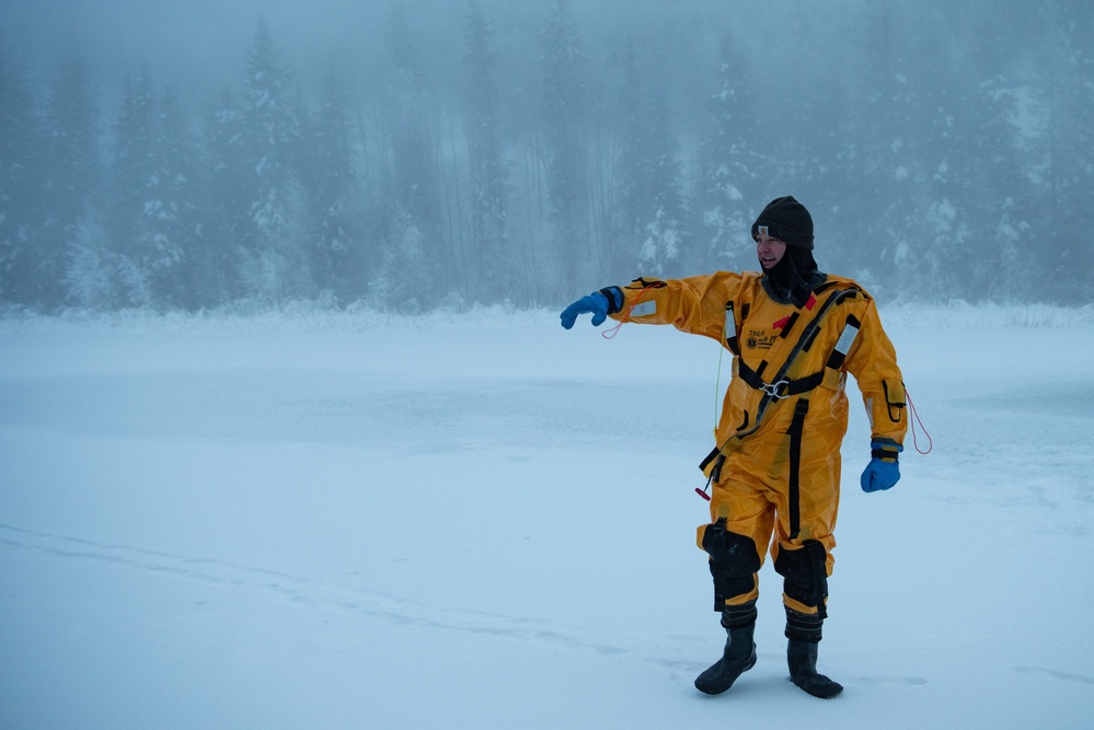 JBER Firefighters conduct Ice Water Rescue Training