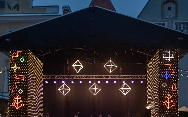 Big Red One Band Plays at Christmas Market in Tallinn, Estonia