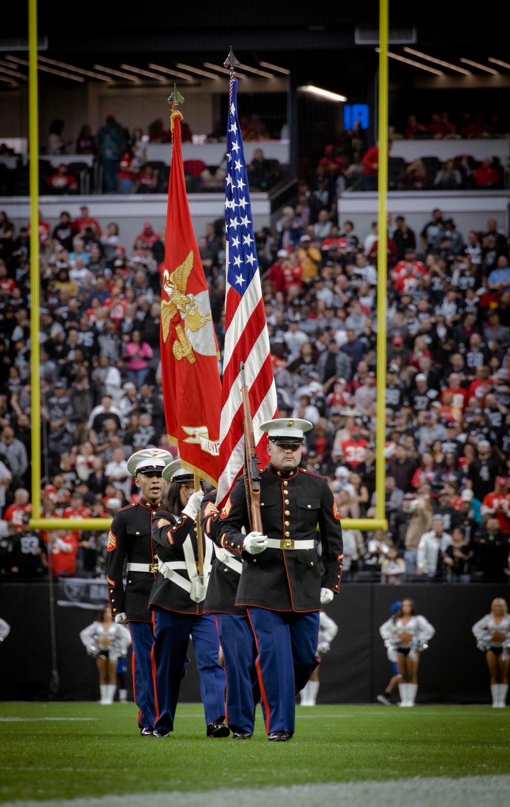 RS Salt Lake City Marines present colors at Raiders v Chiefs NFL game