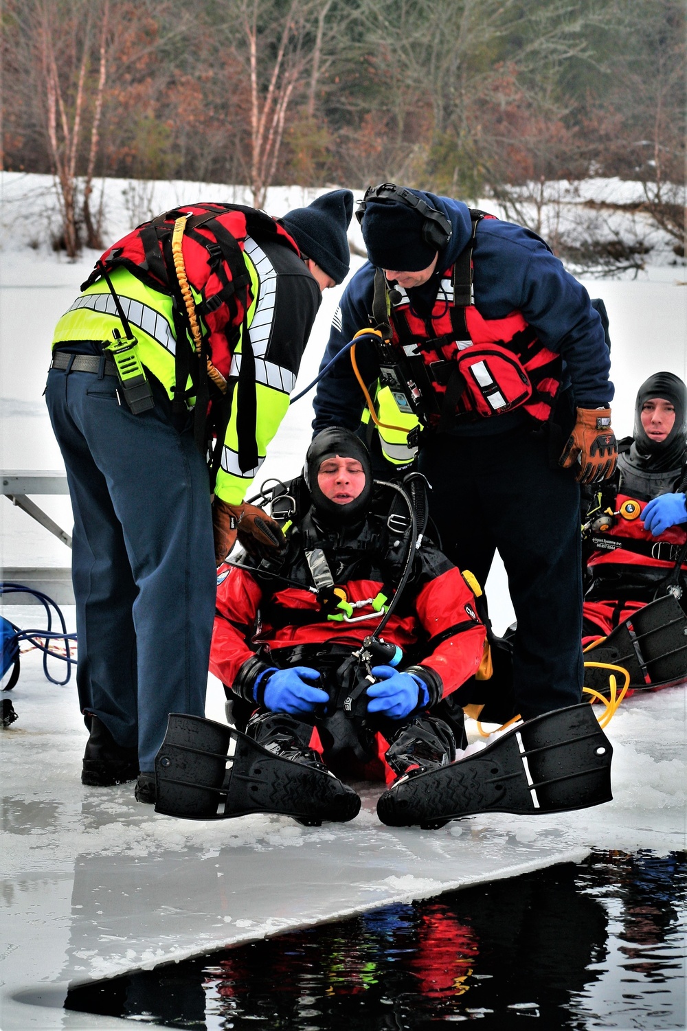 Fort McCoy Fire Department dive team conducts ice rescue training at frozen lake at Fort McCoy