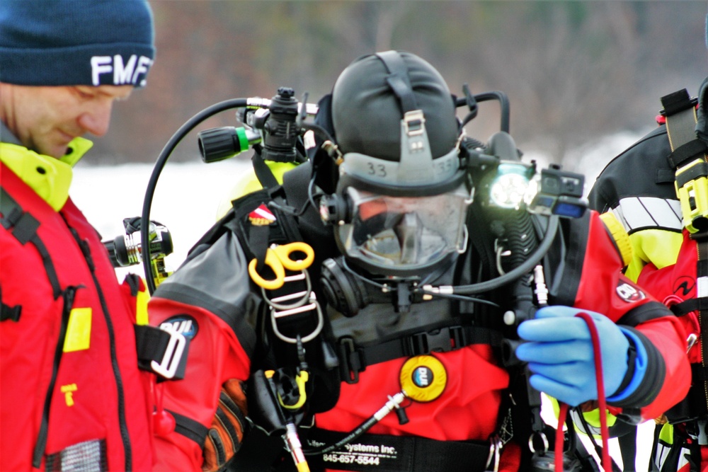 Fort McCoy Fire Department dive team conducts ice rescue training at frozen lake at Fort McCoy